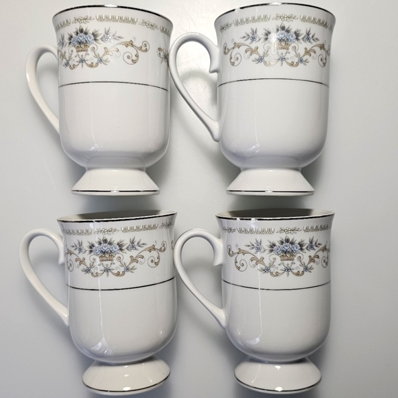 Diane by Fine China of Japan Blue Flower Scrolls - Set of 4 Footed Coffee Cups - Picture 13 of 16